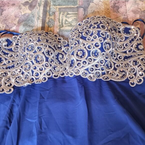 May Qeen Couture 12 NavyBlue Maxi Lined Embroidery Top Strapless Women's Dress. - Picture 7 of 12